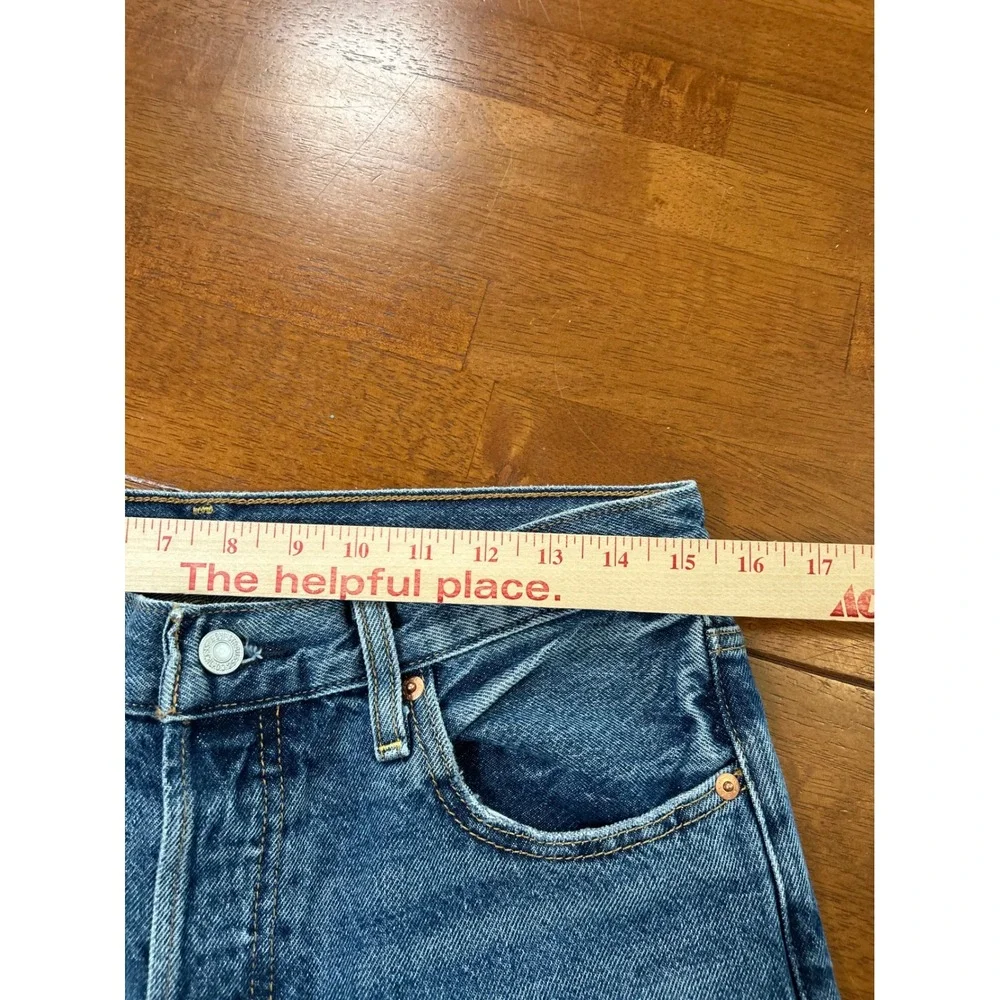 Levi's Ribcage Straight Ankle Jeans Womens 31 Blue Distressed High Rise Denim